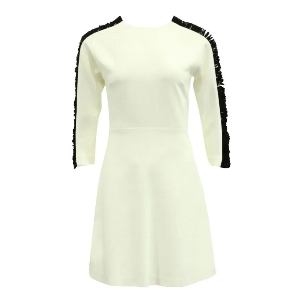 Sandro Paris Sleeve Embellished Shift Dress in White Polyester